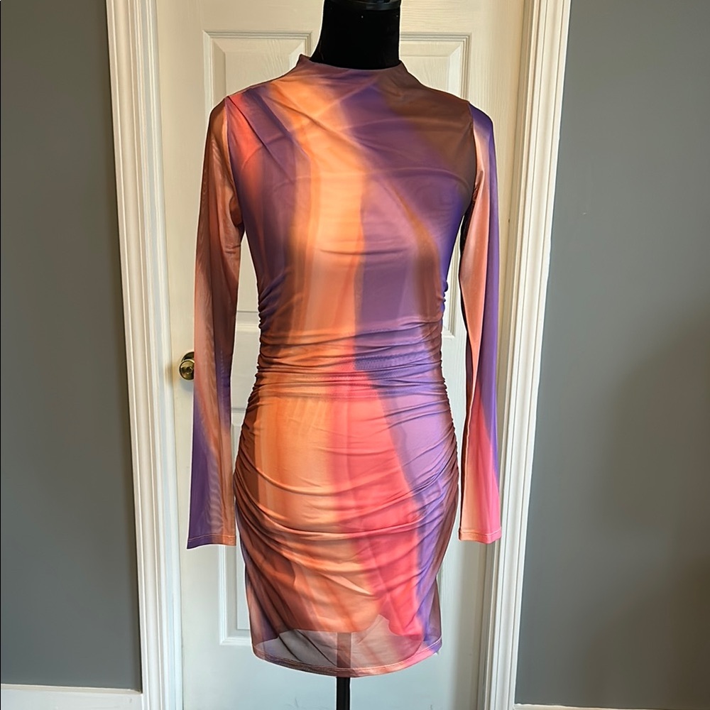 Gianni Bini Orange Pink Ruched Bodycon Dress
